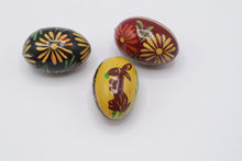 Load image into Gallery viewer, Hand Painted Wooden Egg Set of 3 Floral Rabbit Folk Art Easter Decor
