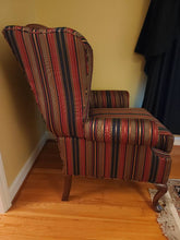 Load image into Gallery viewer, Pair of Broadmoor Wingback Chairs – Bold Striped Upholstery, Classic Carved Legs, Accent Pillows
