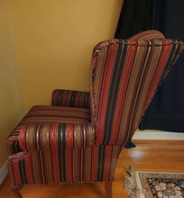 Load image into Gallery viewer, Pair of Broadmoor Wingback Chairs – Bold Striped Upholstery, Classic Carved Legs, Accent Pillows
