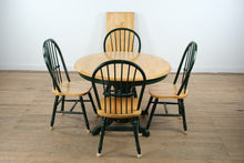 Load image into Gallery viewer, Two-Tone Solid Wood Pedestal Dining Set with Glass Top and Leaf – 5 Piece
