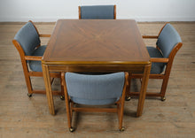 Load image into Gallery viewer, 42" Square Oak Dining Set &amp; Four Rolling Chairs
