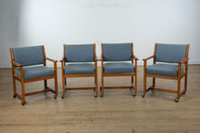 Load image into Gallery viewer, 42" Square Oak Dining Set &amp; Four Rolling Chairs
