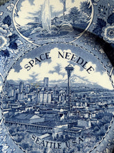 Load image into Gallery viewer, Vintage Space Needle Seattle Souvenir Plate – Fine Staffordshire Ware by Enco National – Blue &amp; White England Made – 1962 World’s Fair Collectible
