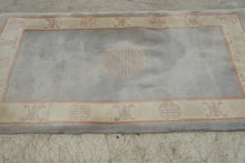 Load image into Gallery viewer, Chinese Peking Wool Rug 43 x 68 Shou Longevity Medallion Gray Peach Cream
