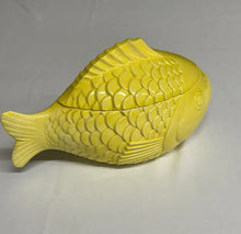 Load image into Gallery viewer, Yellow Fish Shaped Ceramic Lidded Dish Hand Glazed Art Pottery 10 Inch
