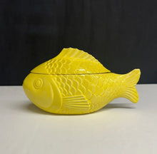 Load image into Gallery viewer, Yellow Fish Shaped Ceramic Lidded Dish Hand Glazed Art Pottery 10 Inch
