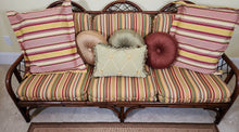 Load image into Gallery viewer, Rattan Sofa with Bright Striped Upholstery and Matching Accent Pillows

