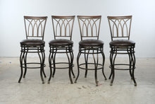 Load image into Gallery viewer, Set of 4 Swivel Bar Stools with Metal Frames and Brown Upholstered Seats

