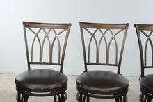 Load image into Gallery viewer, Set of 4 Swivel Bar Stools with Metal Frames and Brown Upholstered Seats

