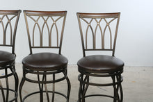 Load image into Gallery viewer, Set of 4 Swivel Bar Stools with Metal Frames and Brown Upholstered Seats
