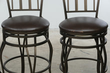 Load image into Gallery viewer, Set of 4 Swivel Bar Stools with Metal Frames and Brown Upholstered Seats
