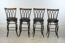 Load image into Gallery viewer, Set of 4 Swivel Bar Stools with Metal Frames and Brown Upholstered Seats
