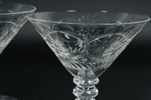 Load image into Gallery viewer, Set of 4 Vintage Cut Crystal Champagne Coupes / Dessert Cocktail Glasses – Etched Floral Design

