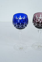 Load image into Gallery viewer, Set of 4 Hungarian Hand Cut Crystal Wine Glasses Colored Overlay 24 Percent Lead 8.5 Inch
