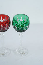 Load image into Gallery viewer, Set of 4 Hungarian Hand Cut Crystal Wine Glasses Colored Overlay 24 Percent Lead 8.5 Inch
