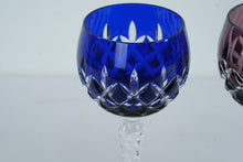 Load image into Gallery viewer, Set of 4 Hungarian Hand Cut Crystal Wine Glasses Colored Overlay 24 Percent Lead 8.5 Inch
