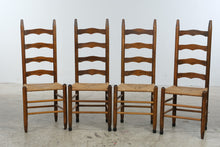 Load image into Gallery viewer, Set of 4 Wood Ladder Back Dining Chairs with Woven Rush Seats
