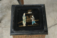 Load image into Gallery viewer, Vintage Asian Carved Wood Nesting Tables with Figural Inlay, Set of 4
