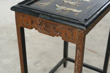 Load image into Gallery viewer, Vintage Asian Carved Wood Nesting Tables with Figural Inlay, Set of 4
