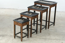 Load image into Gallery viewer, Vintage Asian Carved Wood Nesting Tables with Figural Inlay, Set of 4
