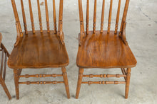 Load image into Gallery viewer, Set of Four Vintage Carved Oak Pressed Back Spindle Dining Chairs

