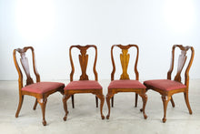 Load image into Gallery viewer, Set of 4 Traditional Cherry Queen Anne Dining Chairs with Upholstered Seats
