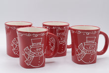 Load image into Gallery viewer, Signature Housewares Snowman Red Christmas Mugs Set of 4 Ceramic
