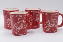 Load image into Gallery viewer, Signature Housewares Snowman Red Christmas Mugs Set of 4 Ceramic
