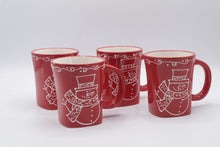 Load image into Gallery viewer, Signature Housewares Snowman Red Christmas Mugs Set of 4 Ceramic
