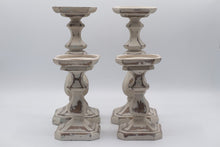 Load image into Gallery viewer, Distressed White Pillar Candle Holders Set of 4 Farmhouse Decor

