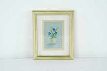 Load image into Gallery viewer, Framed Iris Floral Painting Small Original Art Blue Flowers Gold Frame 4x5
