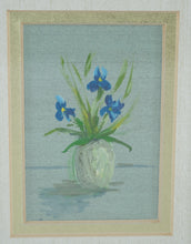 Load image into Gallery viewer, Framed Iris Floral Painting Small Original Art Blue Flowers Gold Frame 4x5
