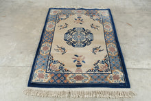 Load image into Gallery viewer, Chinese Peking Style Wool Area Rug 4 x 6 Blue Ivory Floral Oriental Carpet

