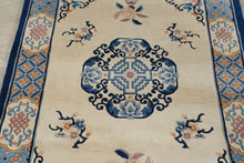 Load image into Gallery viewer, Chinese Peking Style Wool Area Rug 4 x 6 Blue Ivory Floral Oriental Carpet
