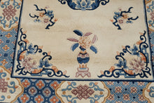 Load image into Gallery viewer, Chinese Peking Style Wool Area Rug 4 x 6 Blue Ivory Floral Oriental Carpet
