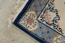 Load image into Gallery viewer, Chinese Peking Style Wool Area Rug 4 x 6 Blue Ivory Floral Oriental Carpet
