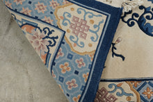 Load image into Gallery viewer, Chinese Peking Style Wool Area Rug 4 x 6 Blue Ivory Floral Oriental Carpet
