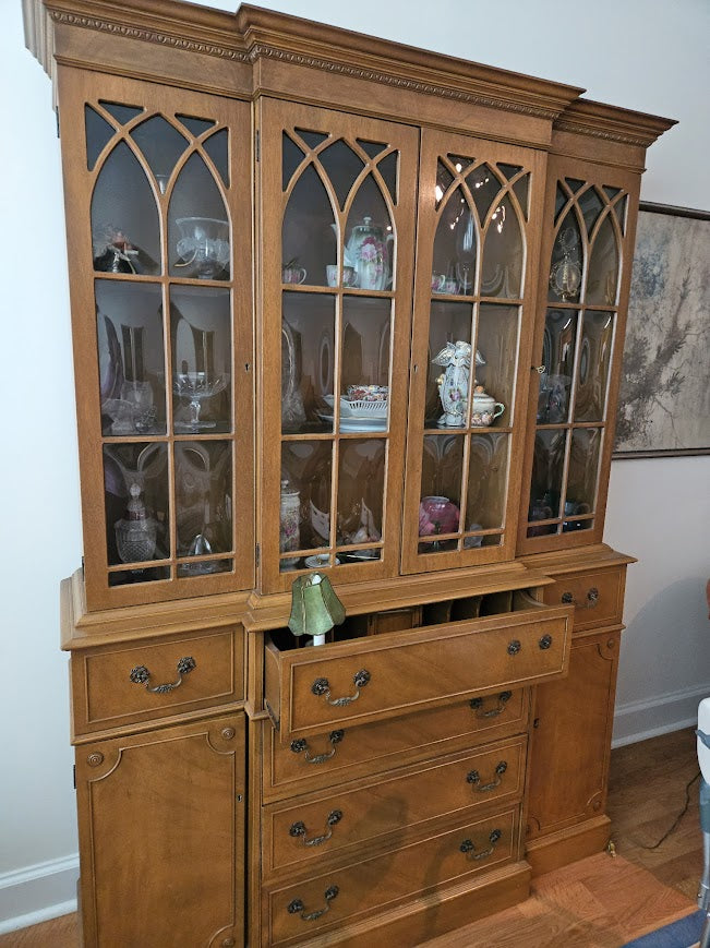 Elegant Mahogany China Cabinet with Pull-Out Writing Desk