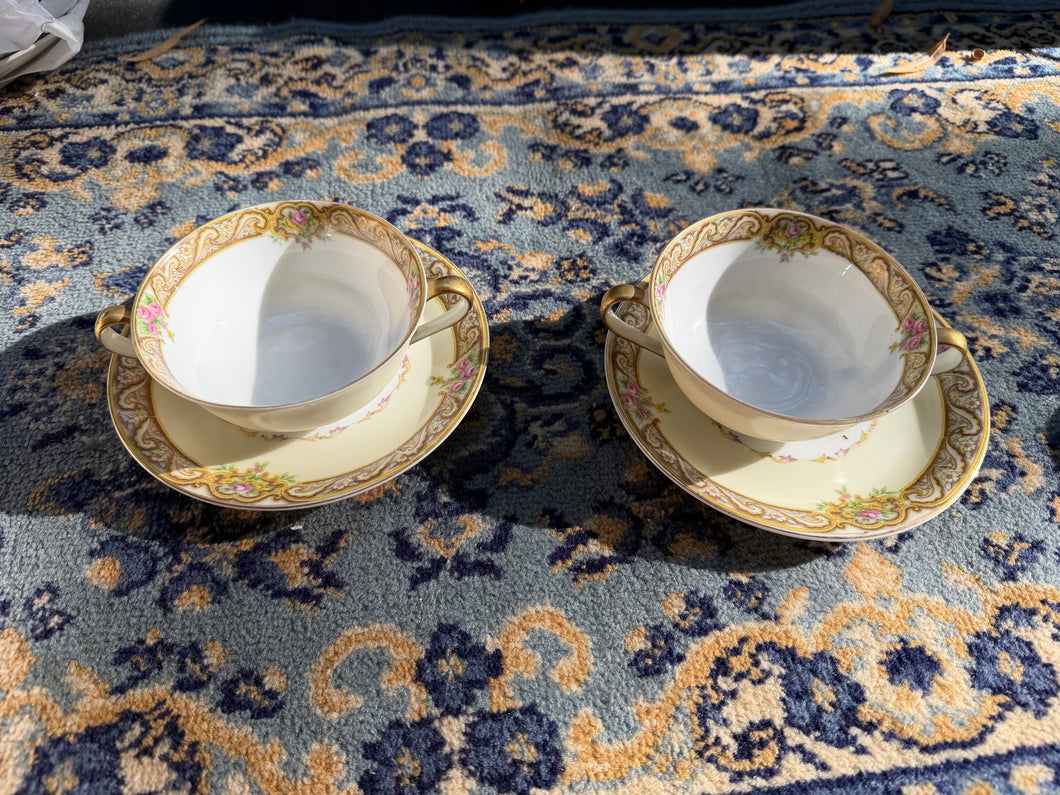Vintage Empress China Japan Double-Handled Soup Cups with Saucers – Set of 2