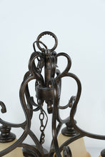 Load image into Gallery viewer, Traditional Bronze 5-Light Chandelier with Amber Glass Shades – 23” x 23”
