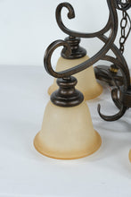 Load image into Gallery viewer, Traditional Bronze 5-Light Chandelier with Amber Glass Shades – 23” x 23”
