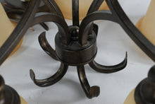Load image into Gallery viewer, Traditional Bronze 5-Light Chandelier with Amber Glass Shades – 23” x 23”
