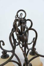 Load image into Gallery viewer, Traditional Bronze 5-Light Chandelier with Amber Glass Shades – 23” x 23”
