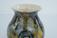 Load image into Gallery viewer, Signed Studio Art Pottery Vase Abstract Multicolor Glaze Spiral Design 5 Inch
