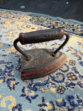 Load image into Gallery viewer, Antique Cast Iron Sad Iron with Handle – Primitive Red Trim Press Iron
