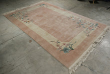 Load image into Gallery viewer, Chinese Peking Wool Rug 66 x 103 Pink Floral Art Deco Style Area Rug
