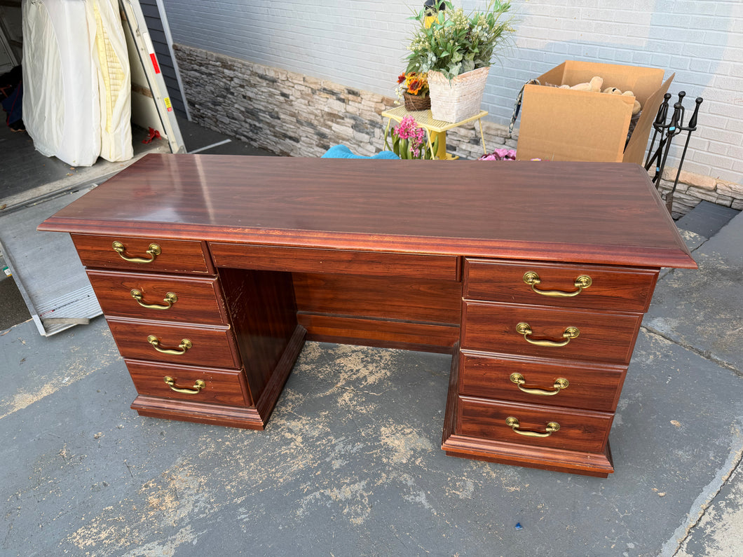 Traditional Laminate Executive Desk with Brass Hardware