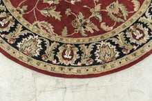 Load image into Gallery viewer, Hand Tufted Indian Wool Round Area Rug 6 Ft Red Black Floral Traditional
