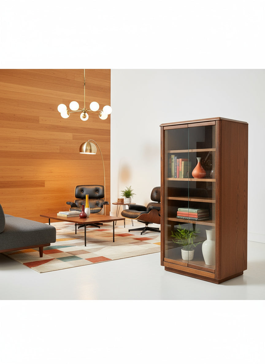 Oak Glass-Front Media & Display Cabinet