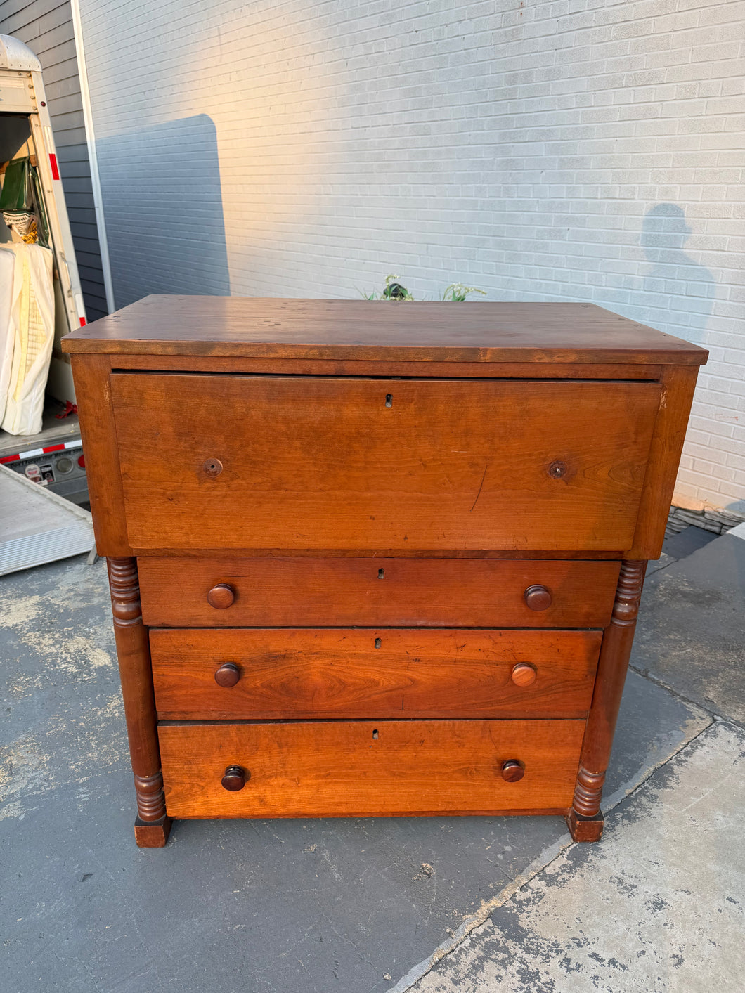 Antique Empire Chest of Drawers with Turned Columns and Rich Patina